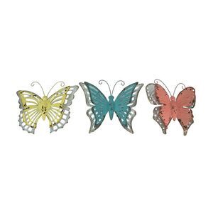 Set of 3 Distressed Finish Metal Butterfly Wall Hangings Galvanized Zinc Accents